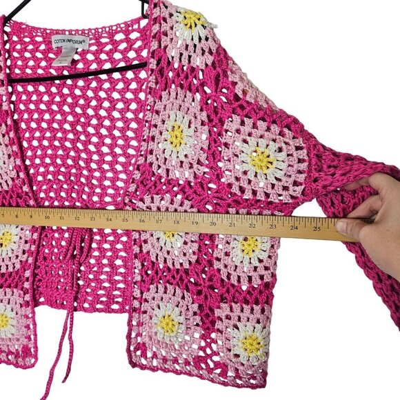 Cotton Emporium Granny Square Crocheted Pink Daisy Floral Cardigan M‎ - Picture 8 of 9